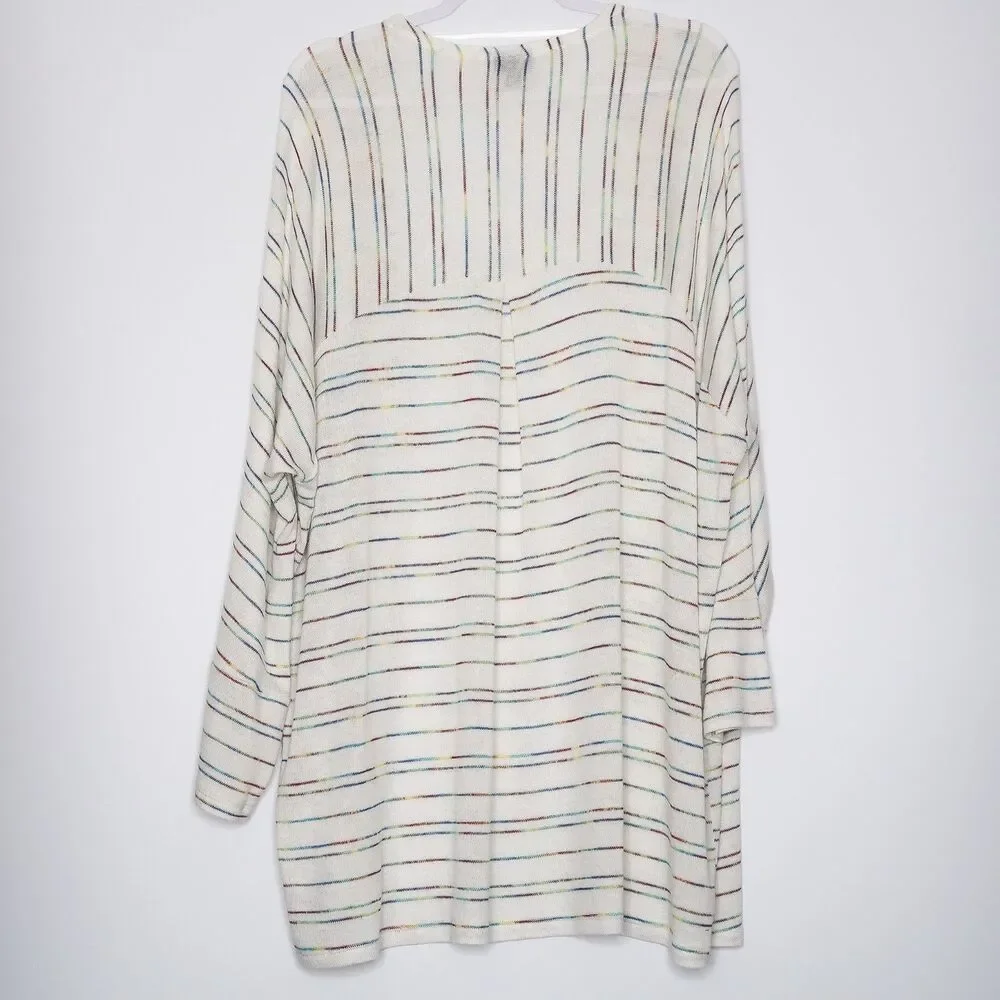 Torrid White Open Front‎ Cardigan Size 2X Multicolor Striped Rainbow Long Sleeve